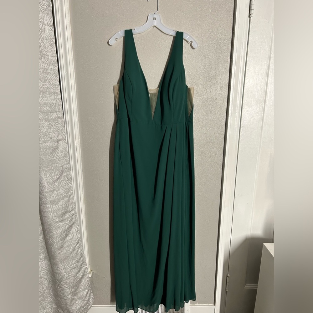 David’s Bridal chiffon illusion cutouts bridesmaid dress in juniper